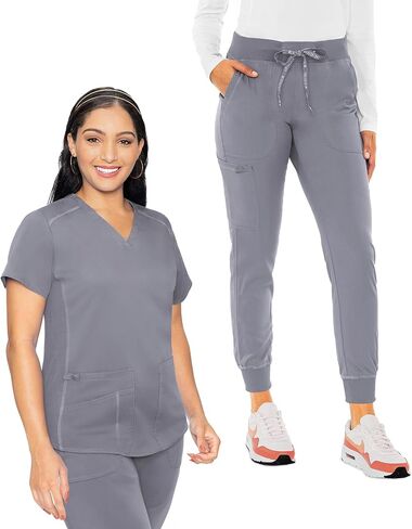Med Couture Women's Scrub Set V-Neck Shirttail Top MC7459 Jogger Yoga Pant MC7710 with 2-Way Stretch & Ultra Soft Fabric in Saudi Arabia