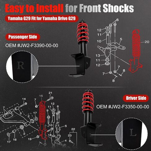 Yamaha G29 Front Shocks Absorbers Fit Yamaha G29 Drive Golf Carts Passenger and Driver Side OEM JW2-F3390-00-00 JW2-F3350-00(Black) in Kuwait