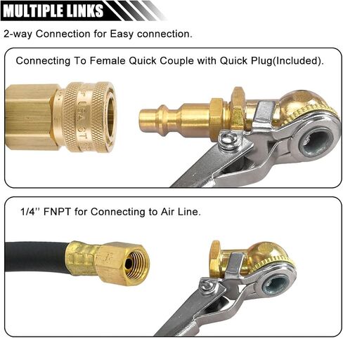2pcs مغلق الكرة تشاك مع مقطع ، 1/4 "fnpt ثنائية الاتصال مقطع هواء على تشاك ، قفل تشاك هواء الإطارات مع سدادة سريعة ، فوهة تدفق الإطارات لإكسسوارات ضاغط هواء الإطارات in Saudi Arabia