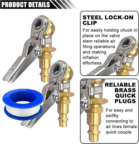 2pcs مغلق الكرة تشاك مع مقطع ، 1/4 "fnpt ثنائية الاتصال مقطع هواء على تشاك ، قفل تشاك هواء الإطارات مع سدادة سريعة ، فوهة تدفق الإطارات لإكسسوارات ضاغط هواء الإطارات in Saudi Arabia