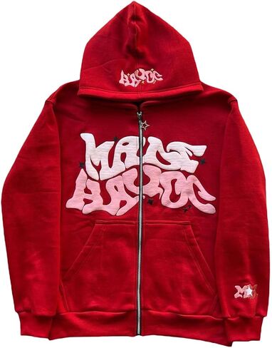 Y2k Hoodies Puff Print Hoodie Grunge Graphic Zip Up Hoodies Y2k Jacket Hip Hop Streetwear Aesthetic Sweatshirts in Saudi Arabia