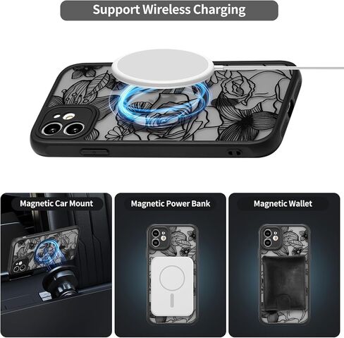 حافظة XIZYO لهاتف iPhone 12، حافظة هاتف لطيفة على شكل زهور وردية للنساء والفتيات بنمط جمالي مطبوع، حافظة نحيفة من مادة TPU حافظة واقية مضادة للصدمات لهاتف iPhone 12 6.1 بوصة، أسود in Kuwait