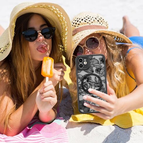 حافظة XIZYO لهاتف iPhone 12، حافظة هاتف لطيفة على شكل زهور وردية للنساء والفتيات بنمط جمالي مطبوع، حافظة نحيفة من مادة TPU حافظة واقية مضادة للصدمات لهاتف iPhone 12 6.1 بوصة، أسود in Kuwait