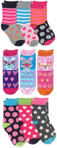 Jefferies Socks Girls Fashion Novelty Colorful Pattern Crew Socks 9 Pair Pack in Saudi Arabia