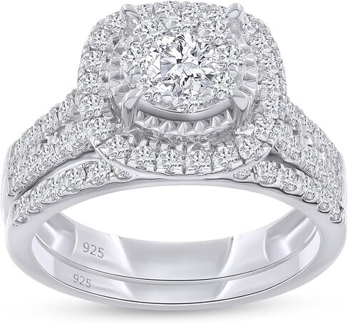 AFFY Bridal Set Rings For Women, 1 to 3 Carat Lab Grown Diamond Halo Wedding Engagement Ring Set In 14K Gold Over Sterling Silver, 10K Or 14K Solid Gold Jewelry For Her in Saudi Arabia