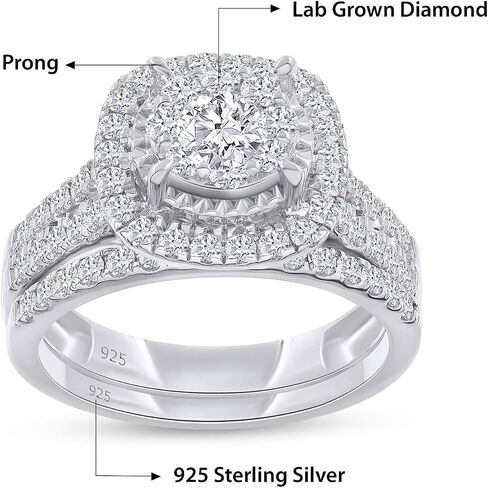 AFFY Bridal Set Rings For Women, 1 to 3 Carat Lab Grown Diamond Halo Wedding Engagement Ring Set In 14K Gold Over Sterling Silver, 10K Or 14K Solid Gold Jewelry For Her in Saudi Arabia