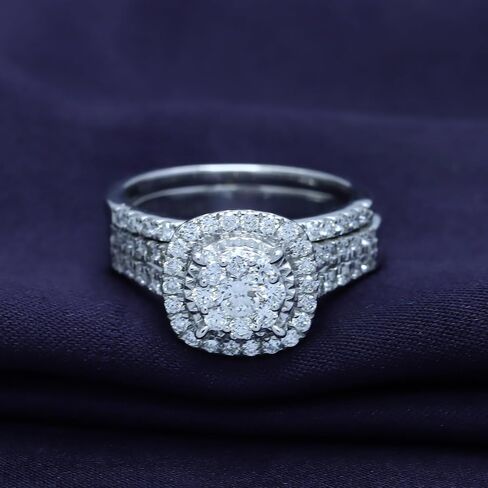 AFFY Bridal Set Rings For Women, 1 to 3 Carat Lab Grown Diamond Halo Wedding Engagement Ring Set In 14K Gold Over Sterling Silver, 10K Or 14K Solid Gold Jewelry For Her in Saudi Arabia