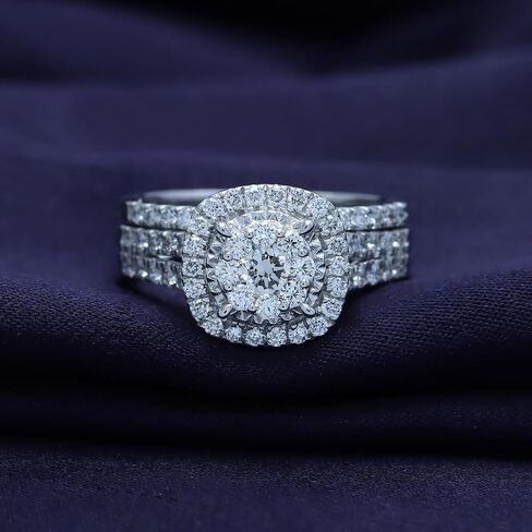 AFFY Bridal Set Rings For Women, 1 to 3 Carat Lab Grown Diamond Halo Wedding Engagement Ring Set In 14K Gold Over Sterling Silver, 10K Or 14K Solid Gold Jewelry For Her in Saudi Arabia