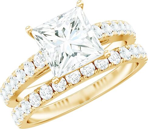 مجموعة خاتم الزفاف المعتمدة من Moissanite ، جودة D-VS1 ، 8 ملم الأميرة Cut Moissanite Ring in Kuwait