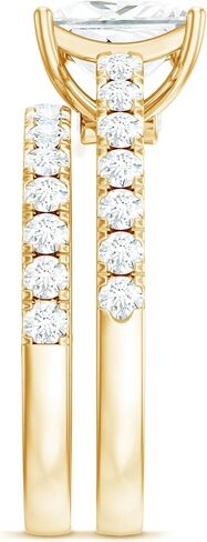 مجموعة خاتم الزفاف المعتمدة من Moissanite ، جودة D-VS1 ، 8 ملم الأميرة Cut Moissanite Ring in Kuwait