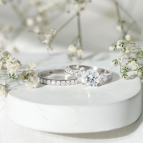 Certified Moissanite Bridal Ring Set, D-Vs1 Quality, Moissanite Engagement Ring with Enhancer - Ready To Gift in Saudi Arabia