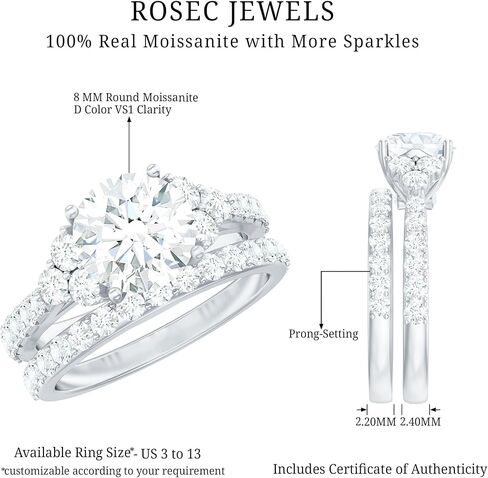 Certified Moissanite Bridal Ring Set, D-Vs1 Quality, Moissanite Engagement Ring with Enhancer - Ready To Gift in Saudi Arabia
