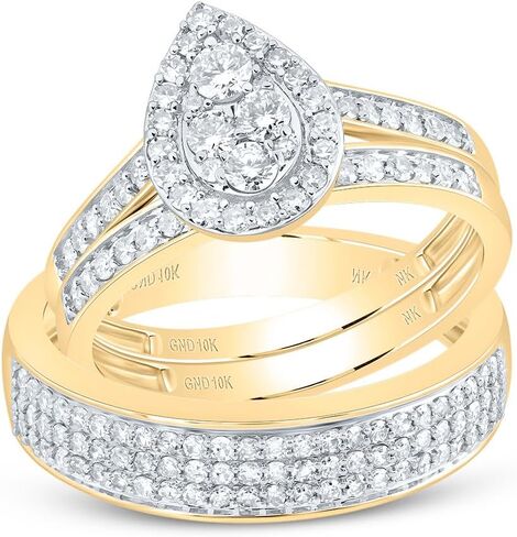 Jewels by Lux 10kt Gold Gold His & Hers 1 CTTW Natural Diamond Pear Bridal Band Band Fand ، Women Size: 5-9 ، Men Size: 8-12 in Saudi Arabia