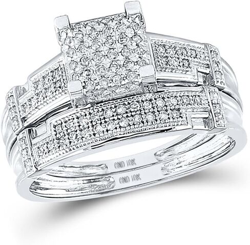 Jewels by Lux 10K White Gold Her Round Round Diamond Square Matching Set 1/2CTW ، حجم المرأة 5-9 ، الحجم من 8-12 in Saudi Arabia
