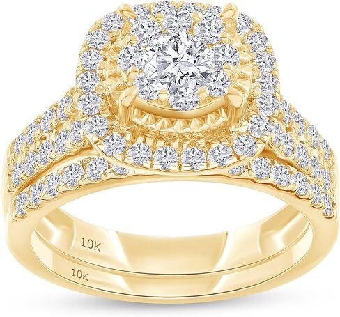 AFFY Bridal Set Rings For Women, 1 to 3 Carat Lab Grown Diamond Halo Wedding Engagement Ring Set In 14K Gold Over Sterling Silver, 10K Or 14K Solid Gold Jewelry For Her in Saudi Arabia