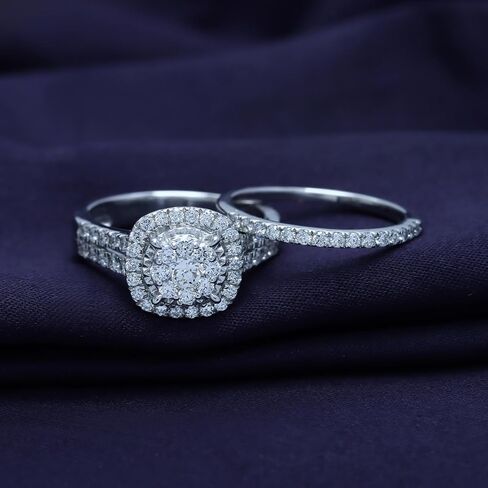 AFFY Bridal Set Rings For Women, 1 to 3 Carat Lab Grown Diamond Halo Wedding Engagement Ring Set In 14K Gold Over Sterling Silver, 10K Or 14K Solid Gold Jewelry For Her in Saudi Arabia