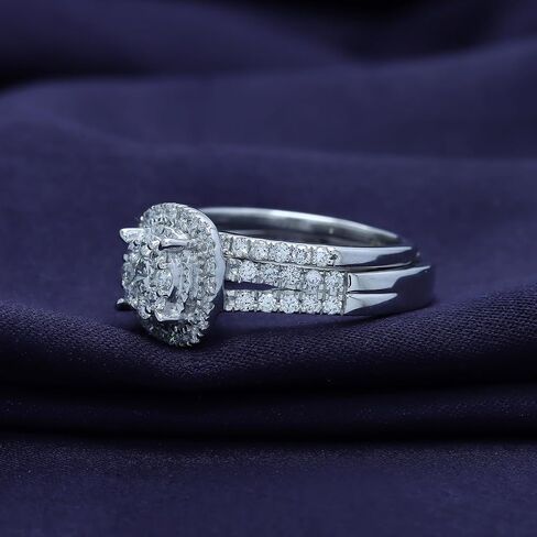AFFY Bridal Set Rings For Women, 1 to 3 Carat Lab Grown Diamond Halo Wedding Engagement Ring Set In 14K Gold Over Sterling Silver, 10K Or 14K Solid Gold Jewelry For Her in Saudi Arabia