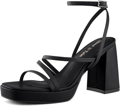 Shoe'N Tale Platform Heels for Women Strappy Block Chunky Heels Square Toe Ankle Buckle Sandals in Saudi Arabia