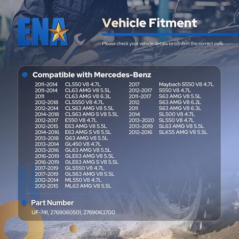 مجموعة ملف الإشعال ENA مكونة من 6 قطع متوافقة مع مرسيدس بنز C300 CL550 C350 E300 E350 E400 GL450 R350 SLK350 CLS550 GLS550 CL63 GLE63 SLK350 SLK55 AMG V6 V8 3.5 4.7 5.5 بديل لـ UF733 UF741 in Kuwait