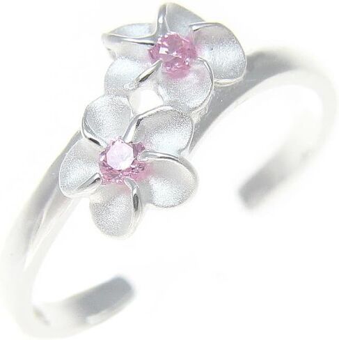 Arthur's Jewelry 925 Sterling Silver Hawaiian Double Plumeria Flower Pink CZ Ring Open Open in Saudi Arabia