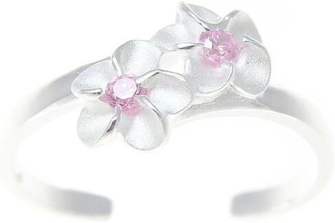 Arthur's Jewelry 925 Sterling Silver Hawaiian Double Plumeria Flower Pink CZ Ring Open Open in Saudi Arabia