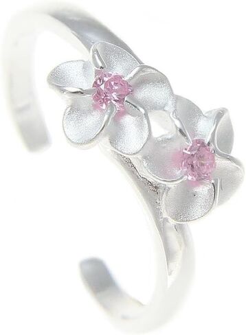 Arthur's Jewelry 925 Sterling Silver Hawaiian Double Plumeria Flower Pink CZ Ring Open Open in Saudi Arabia