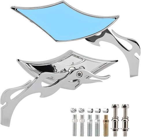 Motorcycle Mirrors Black Diamond Rearview Side Mirror Blue Lens 8MM 10MM 360 Degree Universal Replacement for Harley Softail Dyna Sportster Street Bike Scooter Chopper Cruiser in Kuwait