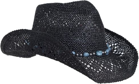 Straw Cowboy Hat for Women with Beaded Trim and Shapeable Brim in Saudi Arabia