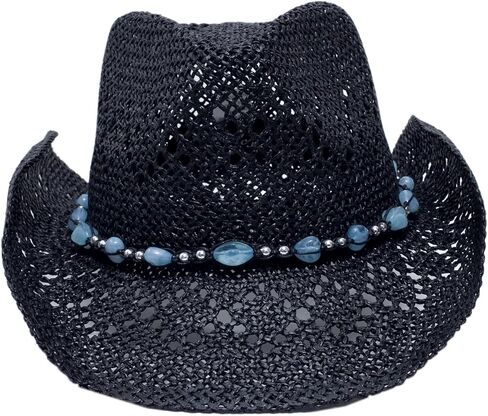 Straw Cowboy Hat for Women with Beaded Trim and Shapeable Brim in Saudi Arabia