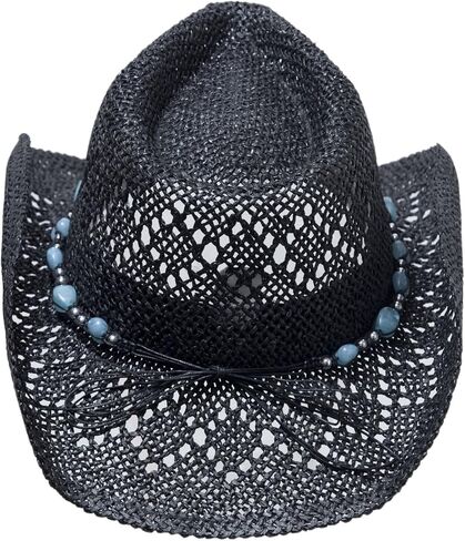 Straw Cowboy Hat for Women with Beaded Trim and Shapeable Brim in Saudi Arabia
