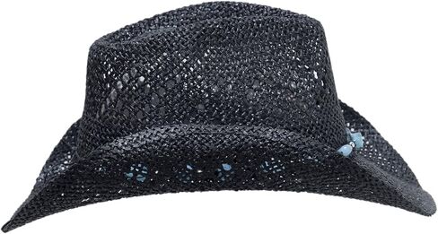 Straw Cowboy Hat for Women with Beaded Trim and Shapeable Brim in Saudi Arabia