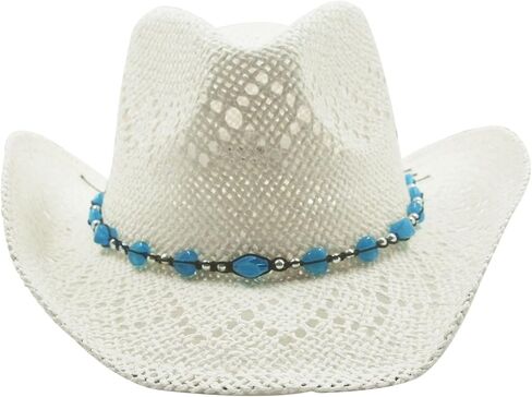 Straw Cowboy Hat for Women with Beaded Trim and Shapeable Brim in Kuwait
