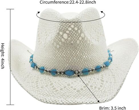 Straw Cowboy Hat for Women with Beaded Trim and Shapeable Brim in Kuwait