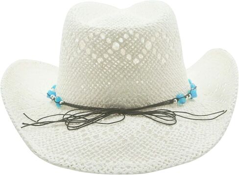 Straw Cowboy Hat for Women with Beaded Trim and Shapeable Brim in Kuwait