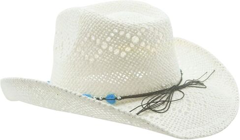 Straw Cowboy Hat for Women with Beaded Trim and Shapeable Brim in Kuwait