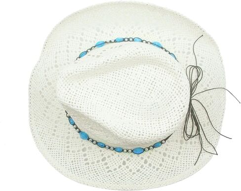 Straw Cowboy Hat for Women with Beaded Trim and Shapeable Brim in Kuwait