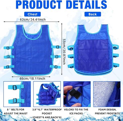 سترة تبريد Jexine 2 PCS مع 48 PCS ICE Pack Stefe Amance Ice Vest للرجال in Saudi Arabia