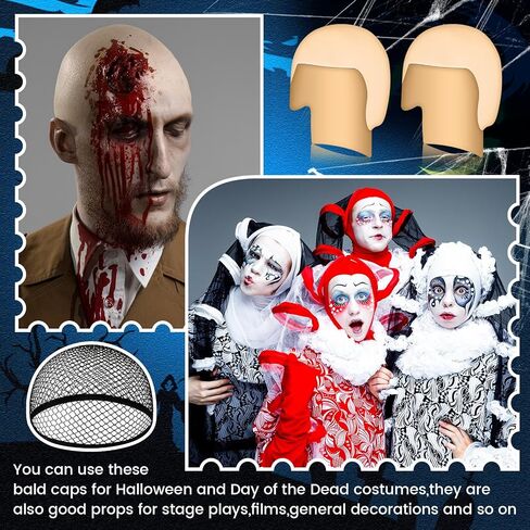 6 Pcs Bald Caps for Men Makeup Latex Bald Head Wig Cap Cosplay Makeup Costume Accessories for Women, Beige and Black in Saudi Arabia