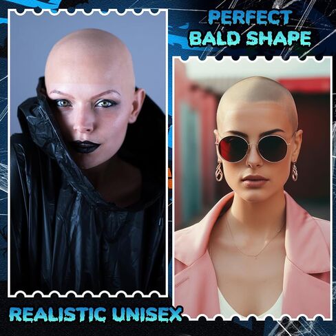 6 Pcs Bald Caps for Men Makeup Latex Bald Head Wig Cap Cosplay Makeup Costume Accessories for Women, Beige and Black in Saudi Arabia