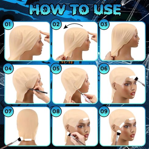 6 Pcs Bald Caps for Men Makeup Latex Bald Head Wig Cap Cosplay Makeup Costume Accessories for Women, Beige and Black in Saudi Arabia