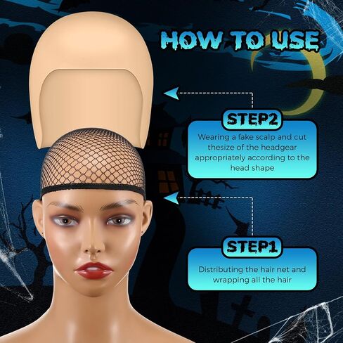 6 Pcs Bald Caps for Men Makeup Latex Bald Head Wig Cap Cosplay Makeup Costume Accessories for Women, Beige and Black in Saudi Arabia