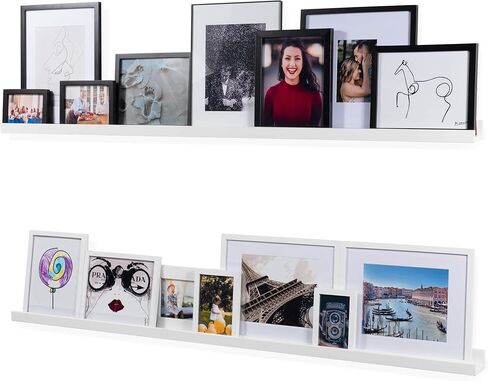 Wallniture Denver 60 "أرفف عائمة طويلة لديكور الحائط، أرفف خشبية ضيقة لحامل سجل الفينيل لإطار الصورة مجموعة من 2 لون الجوز in Saudi Arabia