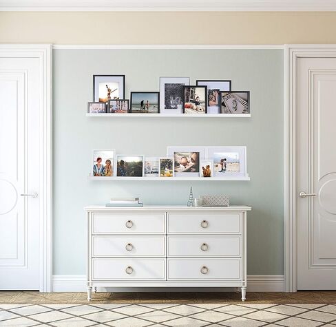 Wallniture Denver 60 "أرفف عائمة طويلة لديكور الحائط، أرفف خشبية ضيقة لحامل سجل الفينيل لإطار الصورة مجموعة من 2 لون الجوز in Saudi Arabia