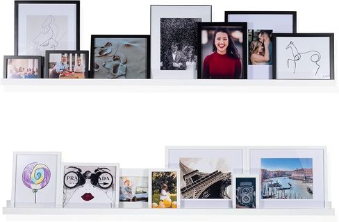 Wallniture Denver 60 "أرفف عائمة طويلة لديكور الحائط، أرفف خشبية ضيقة لحامل سجل الفينيل لإطار الصورة مجموعة من 2 لون الجوز in Saudi Arabia