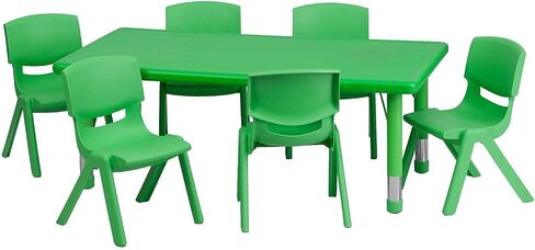 Flash Furniture 48x24 in Rectangular Activity Table with 6 Chairs, Natural | Height Adjustable Table, Plastic, Durable Construction, Commercial Use in Kuwait