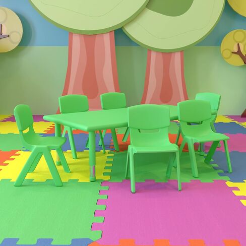 Flash Furniture 48x24 in Rectangular Activity Table with 6 Chairs, Natural | Height Adjustable Table, Plastic, Durable Construction, Commercial Use in Kuwait