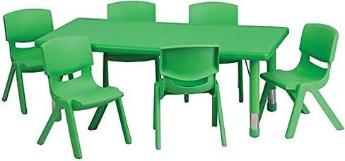 Flash Furniture 48x24 in Rectangular Activity Table with 6 Chairs, Natural | Height Adjustable Table, Plastic, Durable Construction, Commercial Use in Kuwait
