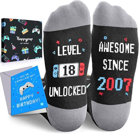 HAPPYPOP 18th Birthday Gift Ideas for Boys Girls - Awesome Since 2007 Birthday Socks with Greeting Card in Saudi Arabia