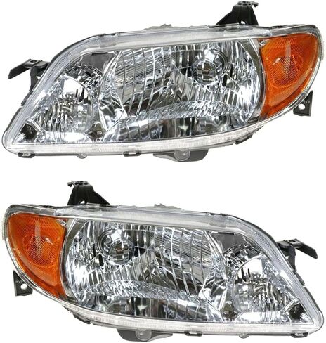 المصابيح الأمامية المصابيح الأمامية مع مديك كروم يمين/يمين مجموعة 2pcs لـ Mazda لـ Protege DX/ES/LX 01-03 & SE 02-03 (1) المصباح الأمامي الخاص بالسائق (1) المصباح الأمامي الجانبي للركاب الواضحة 125-9573 in Kuwait