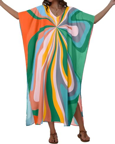 فساتين Kaftan for Women v Neck Caftan Long Batwing Sweeve Swimsuit Cover Up Beach Swimwear in Kuwait